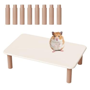 Imagem de mini&moe Plataforma de hamster – Plataforma de plástico ajustável para brincar de animais pequenos, à prova d'água e à prova de mastigação, para roda de exercícios, tigela de comida, garrafa de água e