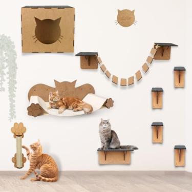 Imagem de Playground para Gatos 9 Peças com Arranhador e Prateleira - Kit Completo de Brinquedos e Acessórios Felinos