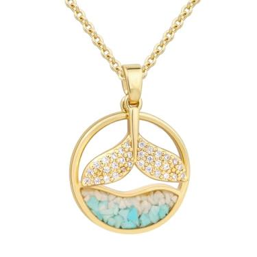 Imagem de Colar com pingente de cauda de sereia para mulheres, pingente de cauda de baleia, joia de natureza de praia, joia temática de oceano de sodalita turquesa, colar de cauda de golfinho dourado prateado
