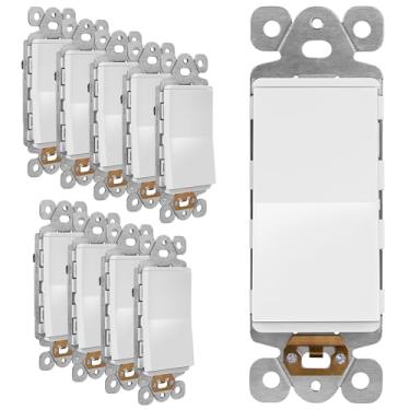 Imagem de LIDER Interruptor decorador de design minimalista branco fosco, interruptor de luz de parede sem moldura, interruptor basculante liga/desliga, polo único, grau residencial, listado na UL, 3 fios, 15A