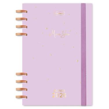 Imagem de Agenda 2026 Diária Cadersil com Elástico e Wire-o Estampa Miss You Lilás – 176 Folhas – Capa Dura – Ideal para Organização Pessoal com Estilo.