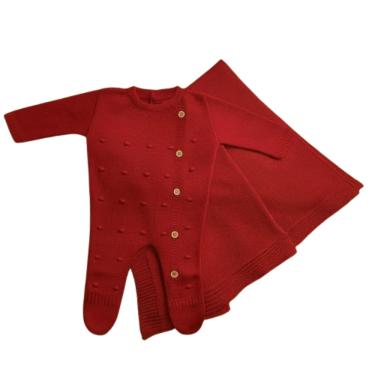 Imagem de Saída Maternidade de Tricot Luxo Macacão e Manta Bebê Menino