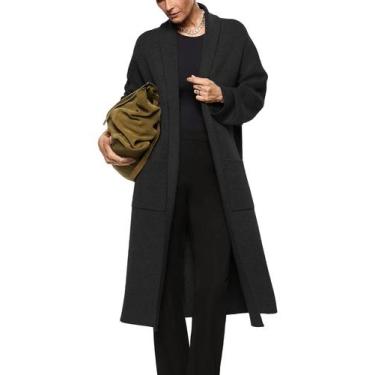 Imagem de Casaco Maxi Cardigan Fazortev feminino com frente aberta, preto