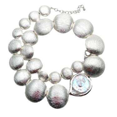 Imagem de DWBPGVUN 27 x 33 mm Prata Moeda Escovada Grânulos Branco Água Doce Pérola Colar Graduado