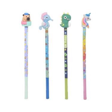 Imagem de Kit com 4 Lápis HB CiS Fantasia com Borracha Bichinhos Escrever Cor Ma