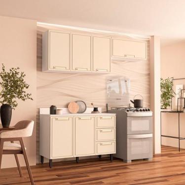 Imagem de Cozinha Modulada 3 Peças com Tampo Amara Politorno Móveis, Branco Crem