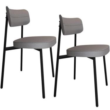Imagem de Kit 02 Cadeiras Estofada Para Sala De Jantar Astrid Preto C01 Linho Ci