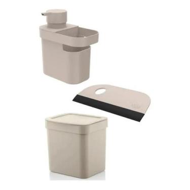 Imagem de Lixeira 4,7L + Porta Detergente Esponja Pia + Rodinho De Pia - OU