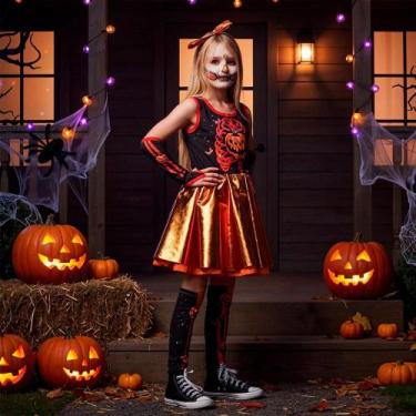 Imagem de Fantasia Halloween Infantil pra Menina Vestido Abobora Com Polaina e L