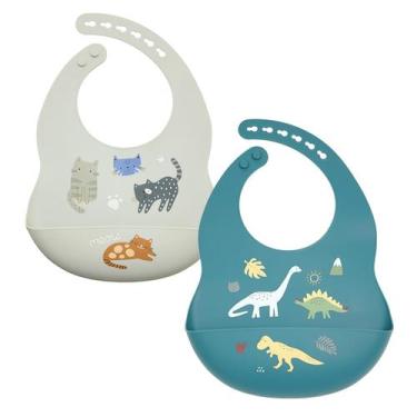 Imagem de Babadores de silicone para bebês Little Rawr, 2 conjuntos à prova d'ág