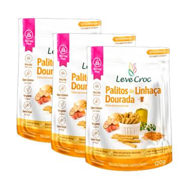 Imagem de Kit 3x: Biscoito Palito Linhaça Dourada S/gl Leve Crock 120g