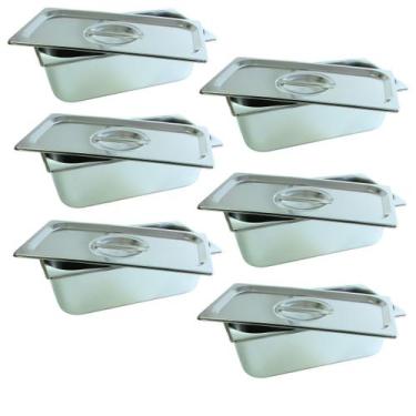 Imagem de 6 Cuba Gastronomica Inox Com Tampa 1/3x150 Gn Buffet Cozinha - JMA Ino