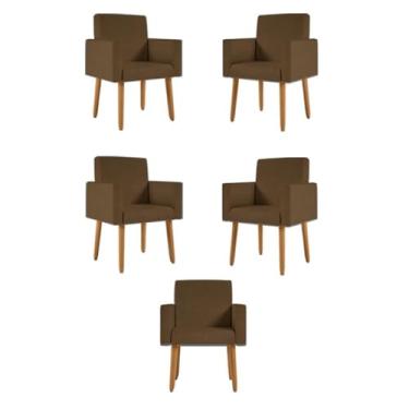 Imagem de Kit 05 Cadeiras Poltronas Decorativa - Escritório - Recepção Cor:marrom