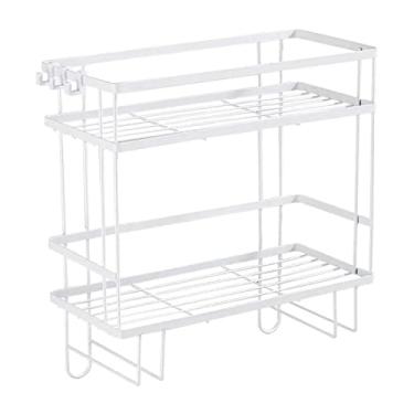 Imagem de Pssopp Sobre Organizador de Banheiro, Prateleira de Ferro à Prova d'água, Armazenamento de Grande Capacidade para Toalhas e Produtos de Higiene Pessoal (Dupla Camada Branca)