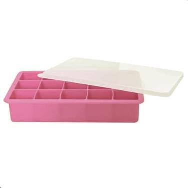 Imagem de Forma de Gelo de Silicone 15 Cubos Com Tampa Papinha Whisky Drinks Caipirinhas Sucos Bar Retangular Flexível