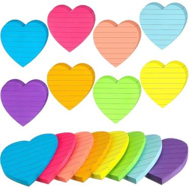 Imagem de 8 peças de notas adesivas em forma de coração com linha, blocos de notas autoadesivos para mesa de escritório, lembretes de casa que o professor deve ter, 30 folhas por bloco, blocos de anotações