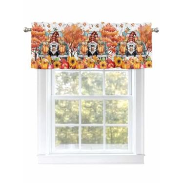 Imagem de Gnome Abóbora Caminhão de Ação de Graças para Janelas Folhas de Outono Árvores Cortinas de Saia de Cozinha para Janelas de Sala de Estar/Banheiro, Cortina de Café com Bolso de Haste. 1 Painel, 137 cm