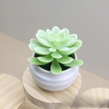 Imagem de Plantas suculentas artificiais em vasos, pequenas plantas falsas para quarto, estética, sala de estar, escritório, prateleira, decoração de banheiro (branca)