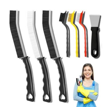 Imagem de Pacote com 7 escovas de limpeza de fendas, uso doméstico, escova de limpeza multifuncional de cerdas rígidas para cozinha, banheiro, carro, argamassa, janela, trilhos, banheira, veículo, torneiras