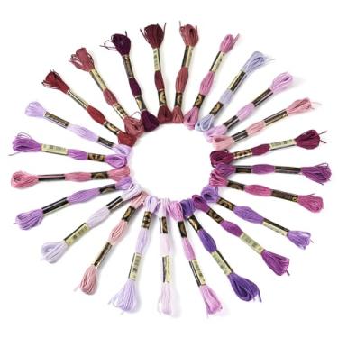 Imagem de Fio de bordado de 1 mm, 24 novelos com tema roxo, pulseira da amizade, fio de bordado de ponto cruz de 6 camadas para máquina de costura, costura manual