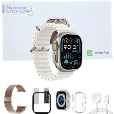Imagem de Smartwatch Masculino Feminino Ultra U3W Serie 10 Amoled Gps Kit C/Pulseira Pelicula Case Extra-Unissex