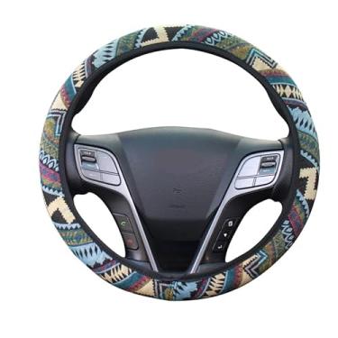 Imagem de Capa elástica para volante, ajuste universal, 38 cm, carro, caminhão, SUV, Jeep, antiderrapante, estilo étnico, tecido de linho grosso para mulheres