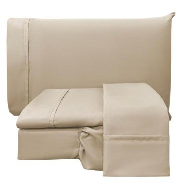 Imagem de Jogo De Lençol King Confort Micropercal 300 Fios Toque De Algodão 4 Peças - Caqui