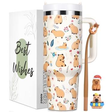 Imagem de Lifecapido Presentes de capivara, presentes de aniversário de Natal para amantes de capivara, copo isolado de 1,134 g com mini figuras de capivaras, caneta e adesivos