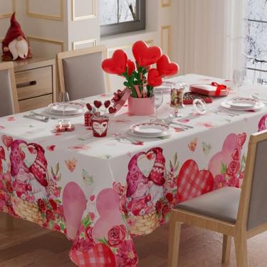 Imagem de XCHI Toalha de mesa quadrada Love Hearts Roses Flowers Gnomos Toalha de mesa quadrada lavável para decoração de festa em casa 152 x 152 cm