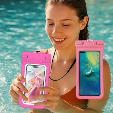 Imagem de Bolsas de telefone extra grandes à prova d'água, bolsa flutuante universal à prova d'água, bolsa seca subaquática para telefones celulares (rosa)