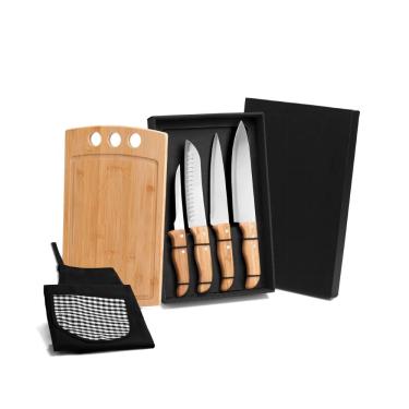 Imagem de Kit Para Cozinha Em Bambu/Inox Com Avental - 6 Pçs Welf