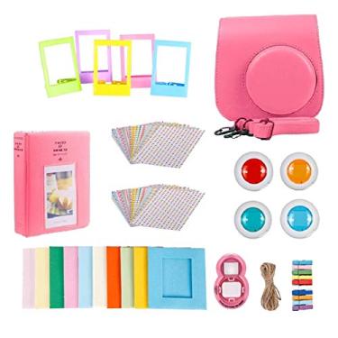 Imagem de Almencla Compatível Com Fujifilm Instax Mini 9 Ou Mini 8 8+ Inclui Capa/Álbum/Conjunto De Filtro De Lente Colorida/Lente De Elfie/Filtros/Molduras De Filme/Adesivos –, Rosa Flamingo