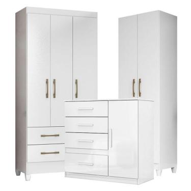 Imagem de Guarda Roupa Infantil Lima Com Cômoda Vênus E Armário Multiuso New íris Branco Brilho - Moval