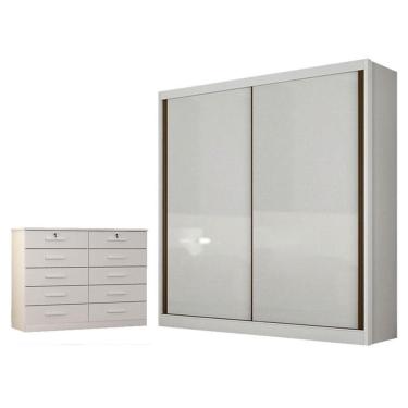 Imagem de Guarda Roupa Solteiro Toledo Com Nicho E Gaveteiro Milão Com Chave Neve - Novo Horizonte
