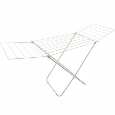 Imagem de Varal de chão Aço Reforçado com Abas Slim Dobrável Retrátil Compacto Multiuso Branco