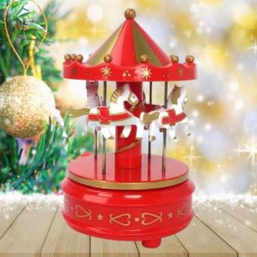 Imagem de Caixa de Música Carrossel - Mecanismo a Corda com Melodia Suave para Decoração e Presente(Amarelo-vermelho)