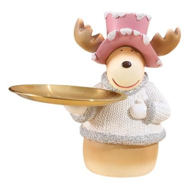 Imagem de Generic Organizador de mesa em resina com estatueta para objetos diversos, ideal para decoração de casa, de entrada ou para uso em festas de fim de ano, Alce