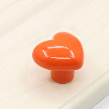 Imagem de Puxador de armário de cerâmica bonito em forma de coração sem perfuração puxadores de gaveta coloridos desenhos animados (laranja)