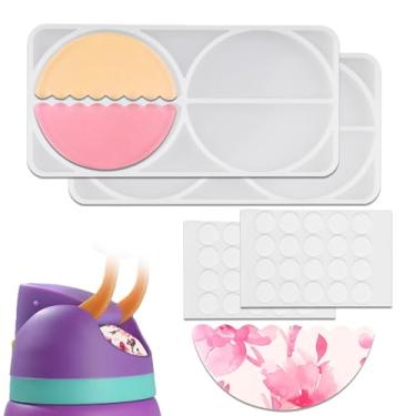 Imagem de 2 moldes de resina de placa de identificação para Owala, 4 cavidades moldes de etiqueta de nome de silicone resina epóxi com 40 peças de placa de nome, acessórios de fabricação faça você mesmo para