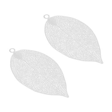 Imagem de Pingentes de folha, 2 peças, 2,9"/75 mm, contas de folha de árvore de metal, folhas a granel, berloque, malha, para fazer joias, pulseira, colar, brincos, chaveiro estilo 2, prata