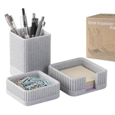 Imagem de Conjunto de 3 organizadores de mesa estéticos e acessórios com suporte de caneta, suporte de clipe de papel, suporte de notas adesivas – acessórios de mesa de plástico durável para mulheres, homens