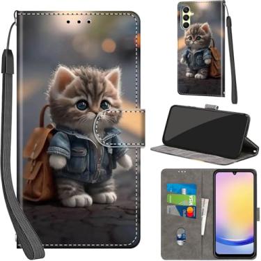 Imagem de Salanheo Capa carteira para Samsung Galaxy A25 5G, com [3 compartimentos para cartões], fecho magnético com suporte, capa protetora flip de couro PU à prova de choque de 6,5 polegadas, gato