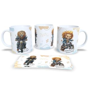 Imagem de Caneca de Cerâmica com Leão Roqueiro, Design Artístico, Estampa Musical em Jeans, Xícara para Café e Chá, 325ml (18817)