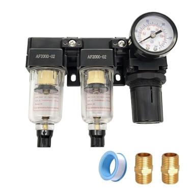 Imagem de YSIL Combo de regulador de pressão de filtro de ar pneumático NPT de 1/10.2 cm DFR-02 filtros duplos sistema de secagem de ar filtro compressor com medidor AF2000+AF2000+AR2000 dreno semiautomático