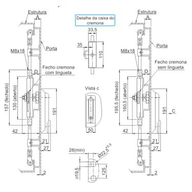 Imagem de Fecho Cremona C/ Lingueta Maçaneta Escamoteável em ZK 26mm Miolo Fenda Cod. 21680 - Tasco