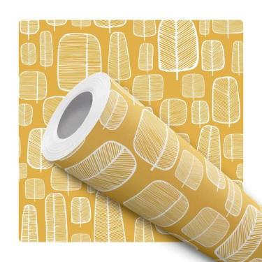 Imagem de Papel De Parede Adesivo Lavável Árvores Abstrato Amarelo Mostarda Bran