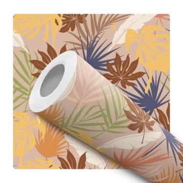 Imagem de Papel De Parede Adesivo Lavável Folhagem Colorida Tropical Outono Folh