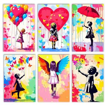 Imagem de Tucocoo Banksy Kit de pintura por números para adultos iniciantes, pacote com 6 kits de pintura por números em tela, grafite faça você mesmo pintura a óleo colorida por números para decoração de casa