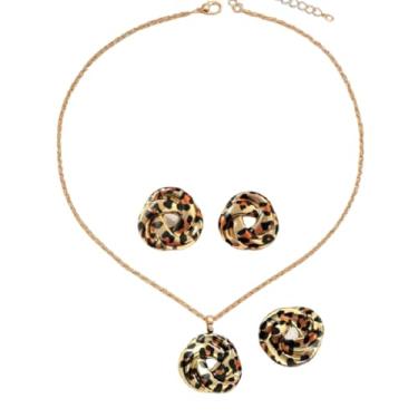 Imagem de Kysin Chiys Colar com pingente de nó de leopardo, brincos para mulheres, conjunto de joias geométricas, colares gargantilhas delicadas, acessórios de joias modernas, Zinco, Sem Pedra Preciosa