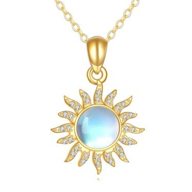 Imagem de KECHO Colares com pingente de ouro 14K com pingente de pedra da lua e sol em ouro amarelo e pedra da lua, presentes de aniversário para mulheres